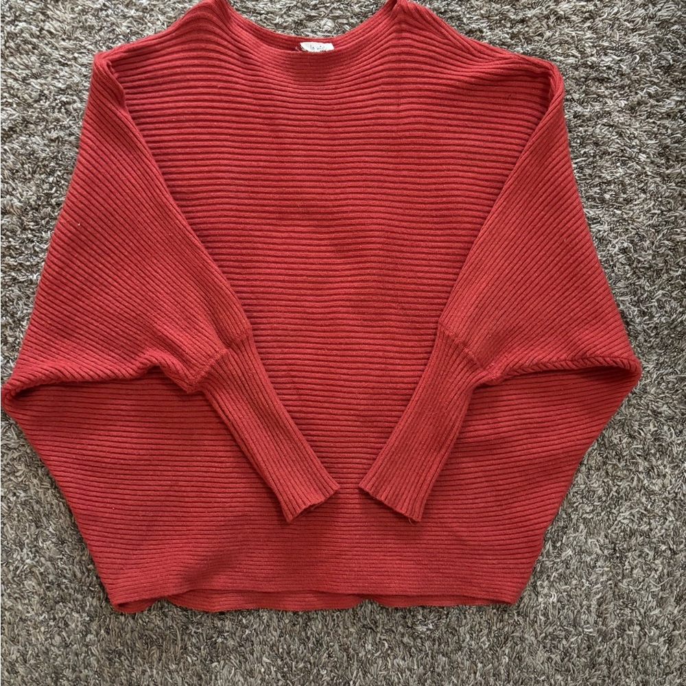 La Miel Rust/Burnt Orange oversized dolman ribbed sweater, size M